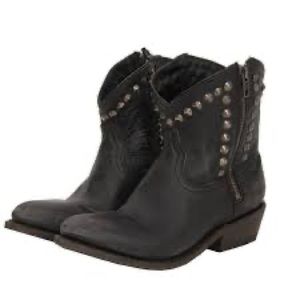 ASH Crosby Western Studded Ankle Boot 9.5/10 US Sz, Distressed Black Leather